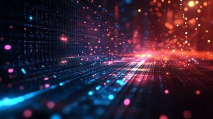 Obraz premium A mesmerizing display of colorful lights and digital patterns, representing the essence of technology and innovation in a captivating abstract design.