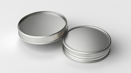 Two round, metallic lids, stacked
