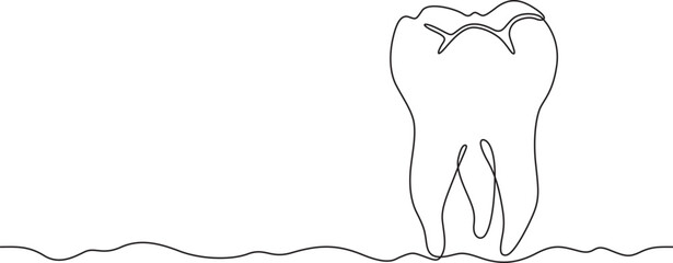 Continuous one line drawing human tooth. Dentistry. Medical symbol.