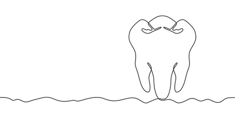 Continuous one line drawing human tooth. Dentistry. Medical symbol.