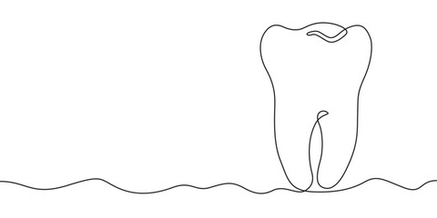 Continuous one line drawing human tooth. Dentistry. Medical symbol.