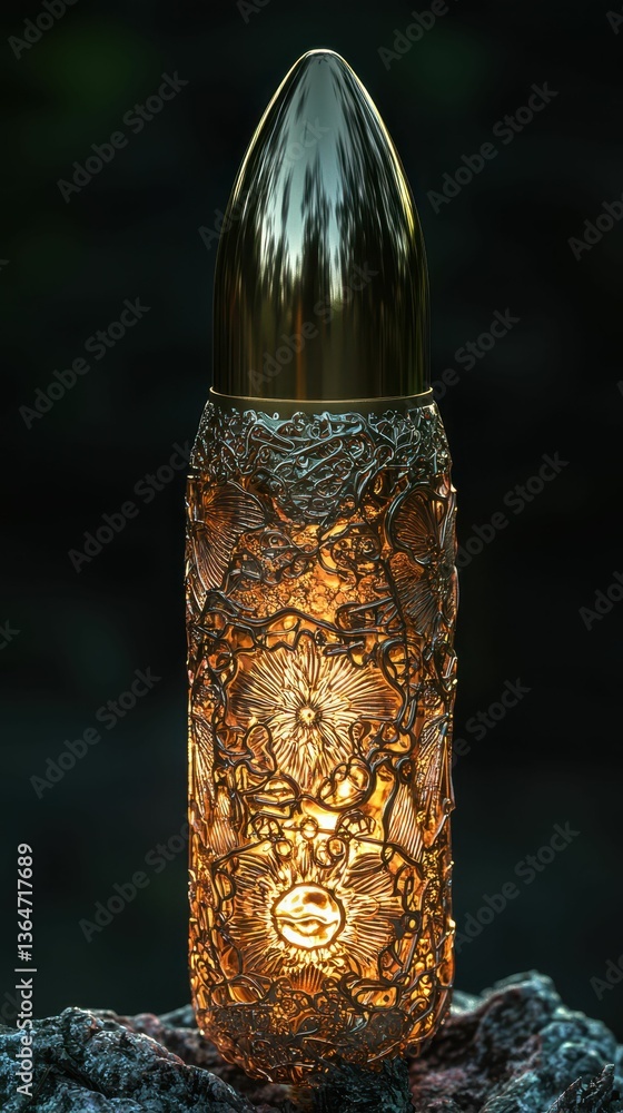 Poster Surreal Bullet with Ethereal Glow and Intricate Design in Nature