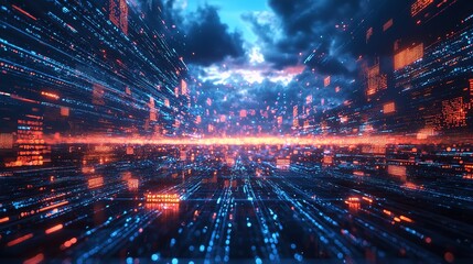 Fototapeta premium Futuristic data streams create an abstract and vibrant digital environment