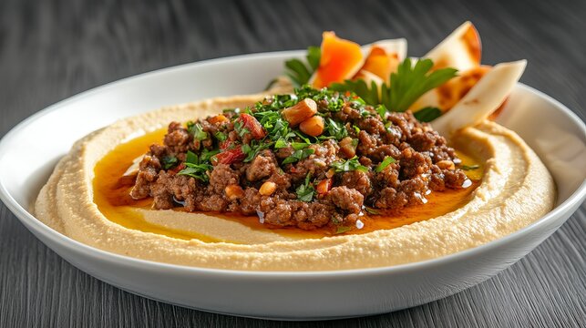 Beautifully Plated Hummus bil Lahme: A Delicious Middle Eastern Delight