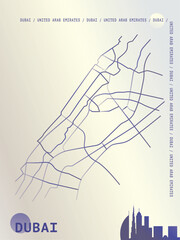 Dubai map, detailed atlas poster with roads, landmarks plan. Vector UAE, United Arab Emirates city scheme layout, vertical graphic design for flyer, leaflet, print, cover