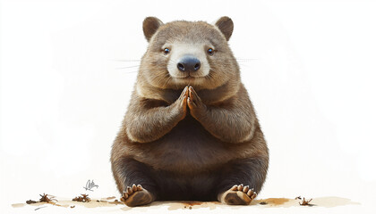 Fototapeta premium Adorable Wombat Meditating Peaceful Aussie Wildlife Art