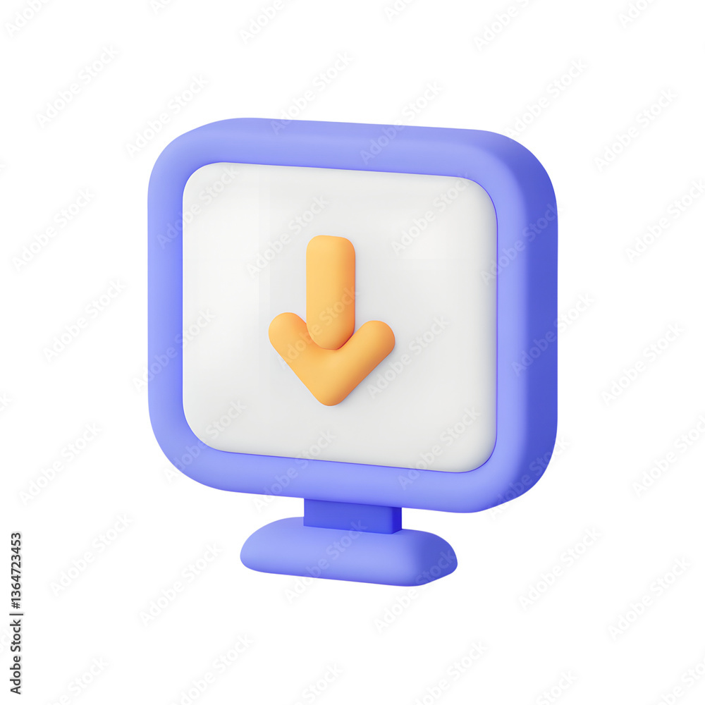 Poster download icon in 3d a modern, clean 3d rendering of a computer screen featuring a downward arrow ico