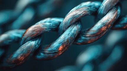 Close-up of intertwined blue-toned chains