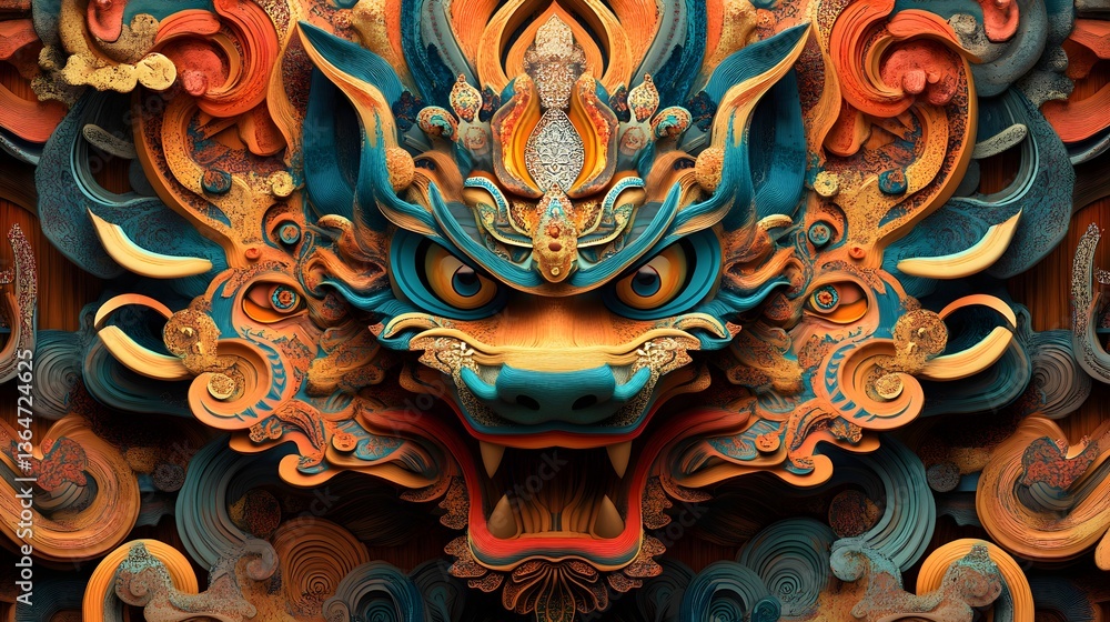 Poster colorful abstract design featuring intricate patterns, vibrant hues creating a dynamic visual effect