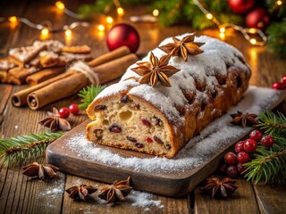 Festive German Stollen Bread, Christmas Baking, Traditional Sweet Loaf, Holiday Dessert, Winter Food Photography