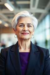 Beautiful senior German businesswoman with grey hair. Corporate portrait of a respectable business lady from Bielefeld, Germany