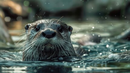 Close-up portrait of a sea otter. A waterfowl mammal in the wild.