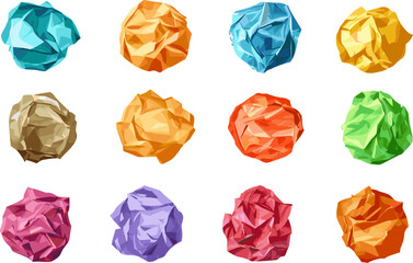 Set of crumpled paper balls
