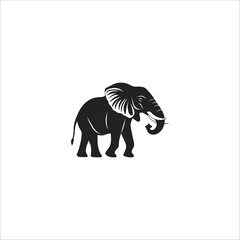 Elephant Silhouette Vector – Black and White Illustration of a Graceful Elephant with Raised Trunk for Wildlife and Nature-Themed Designs.