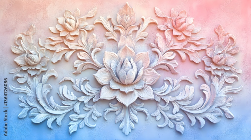 Poster intricate snowflake design, delicate patterns in white against a soft gradient background, perfect f