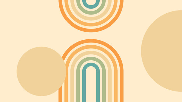 Abstract background of rainbow and sun groovy Wavy Line design in 1970s Hippie Retro style. Vector pattern ready to use for cloth, textile, wrap and other.