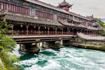 Chengdu Dujiangyan, Sichuan, China. 10-28-2024.  Old traditional bridge in Chengdu, Dujiangyan, Sichuan, China.
