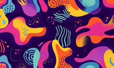 Naklejka premium Abstract seamless pattern with colorful organic shapes, vector illustration, Generative AI