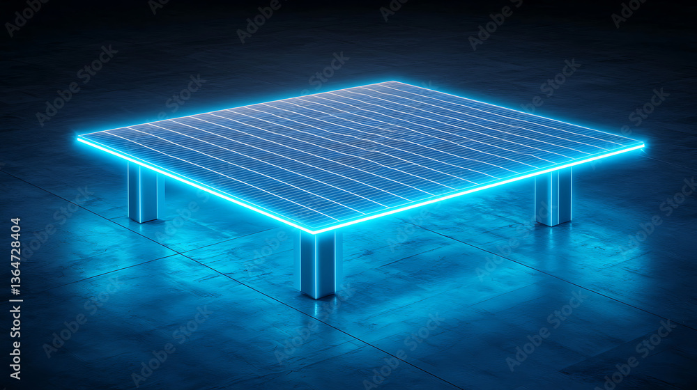Poster futuristic neon table design digital space 3d render high-tech environment isometric view modern con