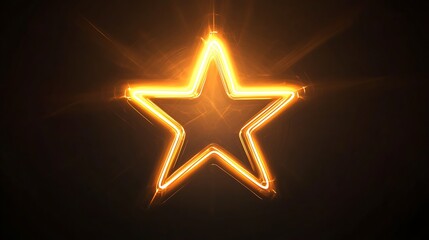 Glowing neon star icon in yellow with dynamic rays and soft halo on dark background

