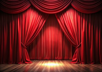 Fototapeta premium Luxurious Red Velvet Curtains Reveal Bright Stage - Premium Stock Photo