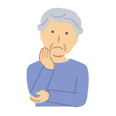 考えるポーズのシニア女性イラスト