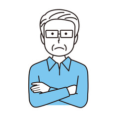 考えるポーズのシニア男性イラスト