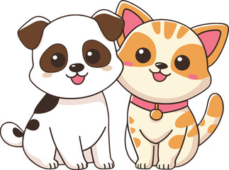 Cuddly Puppy and Kitten Friends Vector Illustration
