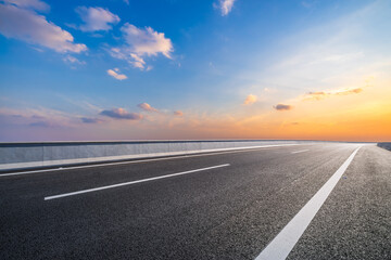 Empty asphalt road and beautiful sky clouds nature landscape at sunset