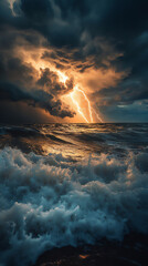Fototapeta premium photographs the sea of powerful storms and lightning strikes.