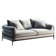 Obraz premium White leather sofa isolated on transparent background with decorative elements, png