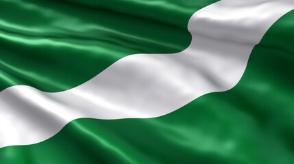 Obraz premium Waving Green and White Flag with a Bold Diagonal Stripe, National Symbol Illustration