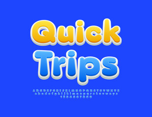 Fototapeta premium Vector Travel poster Quick Trips. Artistic Blue Font. Cool Round Alphabet Letters and Numbers set.