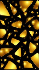 Golden reflections in various shapes chaotically placed on a black background (modern art). Generated AI
