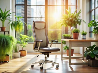 Modern Ergonomic Office Chair in Bright Workspace: Productivity & Comfort
