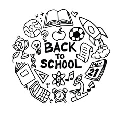 Doodle hand drawn of school and office supply stationery object icon illustration. back to school doodle set	