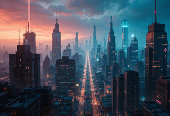 Fototapeta premium Neon Pulse Veins Futuristic Cityscape with Organic Neural Network Glow – Abstract Connections