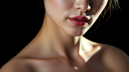 Fototapeta premium Portrait of beautiful asian woman on isolated dark background