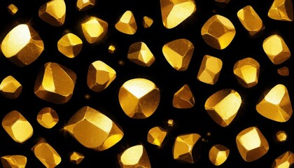 Golden reflections in various shapes chaotically placed on a black background (modern art). Generated AI