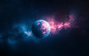 Obraz premium Planet surrounded by colorful nebula in deep space showcasing vibrant cosmic beauty