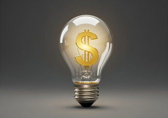 Realistic light bulb with gold dollar sign symbolizing innovation  .