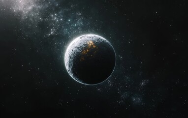 Obraz premium Vivid depiction of an alien planet immersed in a colorful cosmic environment, showcasing a blend of light and dark tones