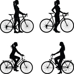 Silhouettes of a man and a woman on a bicycle isolated on a white background. Sports and outdoor activities. Healthy lifestyle. Vector illustration