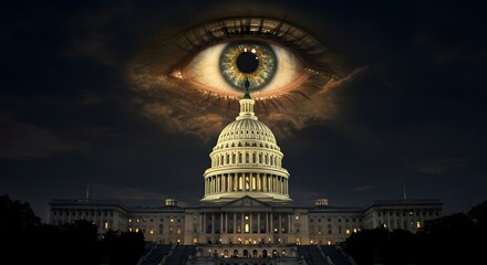 Illuminati eye over US Capitol at night