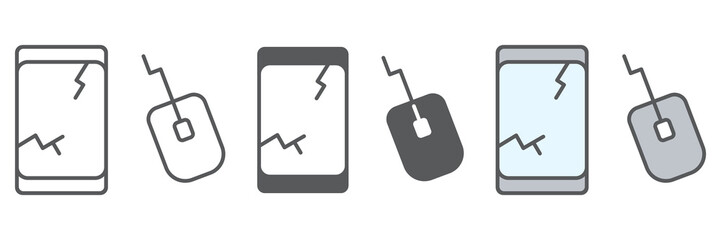 E-waste icon collection, recycle and mouse, electronic waste vector icon set, vector graphics, editable stroke outline sign, eps 10