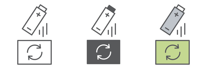 Recycling battery icon collection, recycle and ecology, battery waste vector icon set, vector graphics, editable stroke outline sign, eps 10