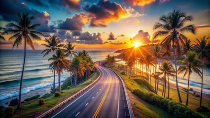 Scenic Coastal Highway to Saquarema, Brazil: Bokeh Sunset