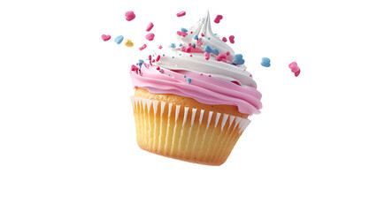 Delicious tasty slice of cupcake flying
