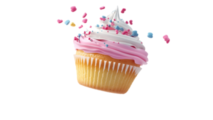 Delicious tasty slice of cupcake flying