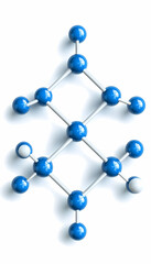 Abstract 3D molecular structure with blue and white spheres